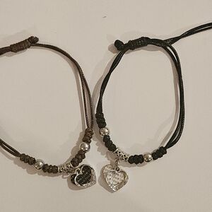Heart Charm Bracelets Set in Brown and Black